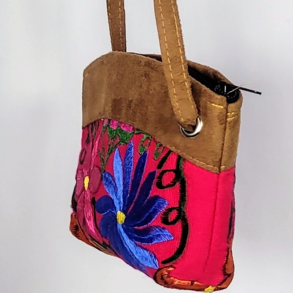 Embroidered Floral Crossbody Bag Boho Pink Small Shoulder Purse Artisan Style - Picture 5 of 8